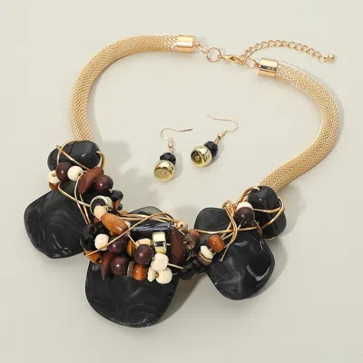 Fashnzfab Bold Abstract Resin Pebble Cluster Beaded Statement Necklace In Multi