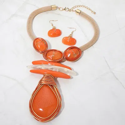 Fashnzfab Bold Abstract Resin Stone Pendant Accent Statement Necklace In Multi