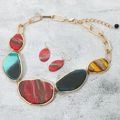 Fashnzfab Bold Abstract Sparkled Celluloid Acetate Plate Link Statement Necklace In Gold