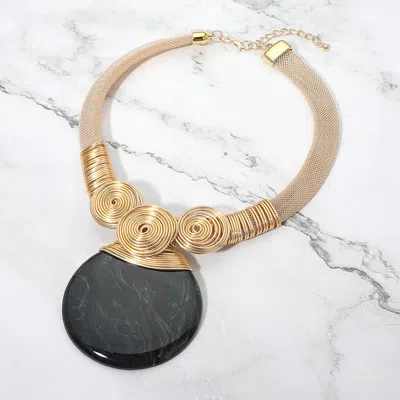 Fashnzfab Bold Abstract Spiral Wire Round Resin Pendant Statement Necklace In Gold
