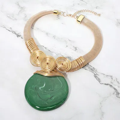 Fashnzfab Bold Abstract Spiral Wire Round Resin Pendant Statement Necklace In Neutral