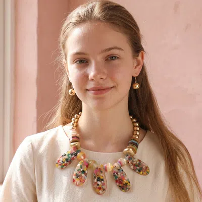 Fashnzfab Bold Abstract Terrazzo Resin Beaded Statement Necklace In Silver