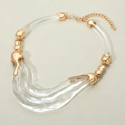Fashnzfab Bold Abstract Wave Resin Accent Statement Necklace In Gold