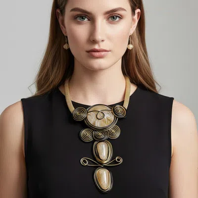 Fashnzfab Bold Abstract Wired Stone Embellished Statement Necklace In Gold