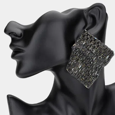 Fashnzfab Bold Bling Studded Abstract Plate Earrings In Black