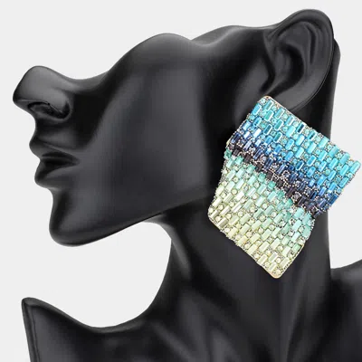 Fashnzfab Bold Bling Studded Abstract Plate Earrings In Blue