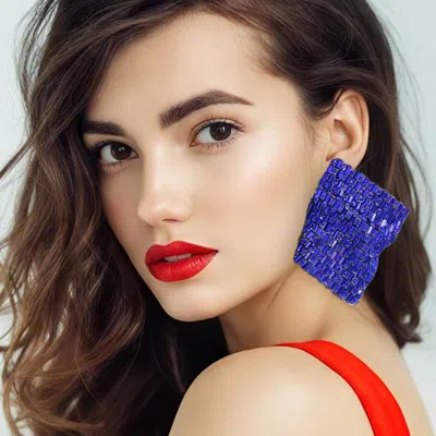 Fashnzfab Bold Bling Studded Abstract Plate Earrings In Blue