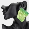 Fashnzfab Bold Bling Studded Abstract Plate Earrings In Green