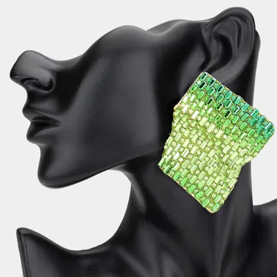 Fashnzfab Bold Bling Studded Abstract Plate Earrings In Green