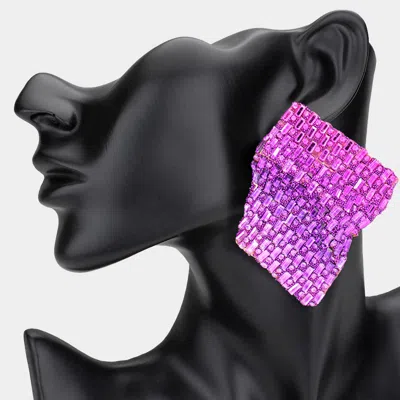 Fashnzfab Bold Bling Studded Abstract Plate Earrings In Pink