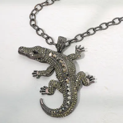 Fashnzfab Bold Bling Studded Alligator Pendant Chunky Chain Statement Necklace In Multi