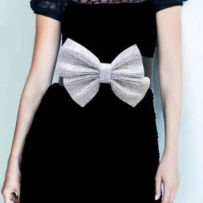 Fashnzfab Bold Bling Studded Bow Elastic Stretch Waist Belt In Metallic