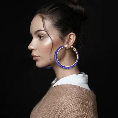 Fashnzfab Bold Bling Studded Hoop Statement Earrings In Blue