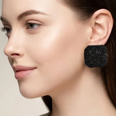 Fashnzfab Bold Bling Studded Square Statement Earrings In Black