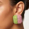 Fashnzfab Bold Bling Studded Square Statement Earrings In Multi