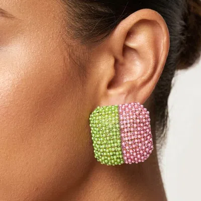 Fashnzfab Bold Bling Studded Square Statement Earrings In Multi