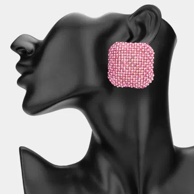 Fashnzfab Bold Bling Studded Square Statement Earrings In Pink