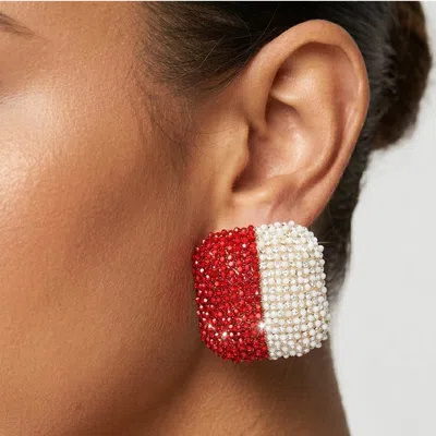 Fashnzfab Bold Bling Studded Square Statement Earrings In Red
