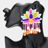 Fashnzfab Bold Boho Seed Beaded Tassel Drop Floral Statement Earrings In Multi