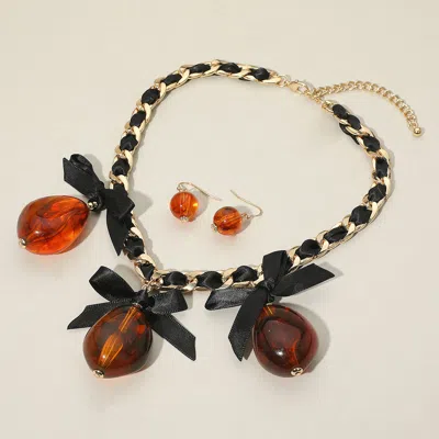 Fashnzfab Bold Bow Resin Charm Station Strap Braided Statement Necklace In Black