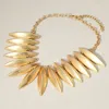 Fashnzfab Bold Brushed Metal Spike Link Statement Necklace - Gold In Gold