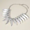 Fashnzfab Bold Brushed Metal Spike Link Statement Necklace - Silver In Silver