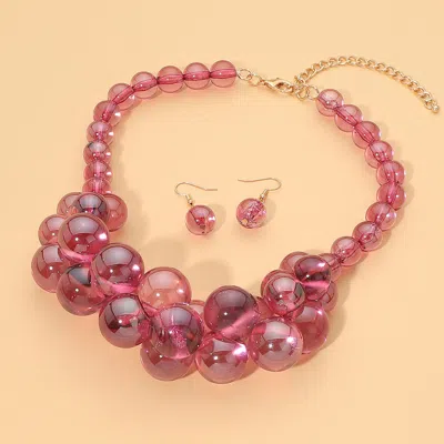 Fashnzfab Bold Bubble Beaded Statement Necklace In Purple