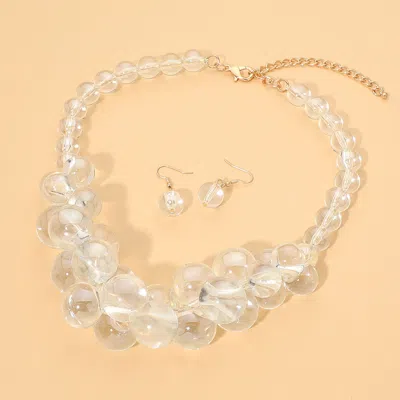 Fashnzfab Bold Bubble Beaded Statement Necklace In Silver