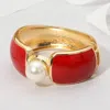 Fashnzfab Bold Central Pearl Accent Wide Enamel Hinged Bangle Bracelet In Multi