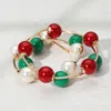 Fashnzfab Bold Christmas Theme Ball Metal Bar Beaded Stretch Multi Layered Bracelets Gold, Multi In Multi