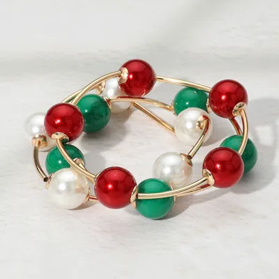 Fashnzfab Bold Christmas Theme Ball Metal Bar Beaded Stretch Multi Layered Bracelets Gold, Multi