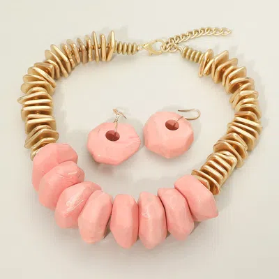 Fashnzfab Bold Chunky Beaded Statement Necklace In Pink