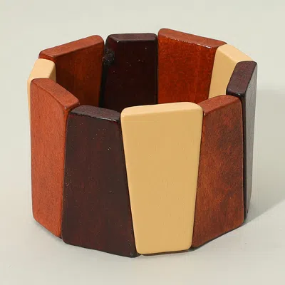 Fashnzfab Bold Chunky Geometric Multicolor Wooden Stretch Statement Bracelet