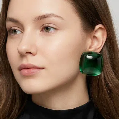 Fashnzfab Bold Chunky Square Statement Earrings In Green