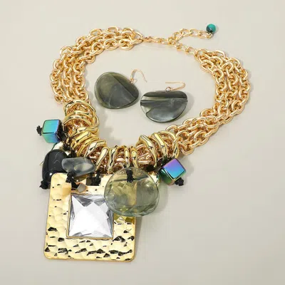 Fashnzfab Bold Chunky Various Charm Beaded Statement Necklace In Green