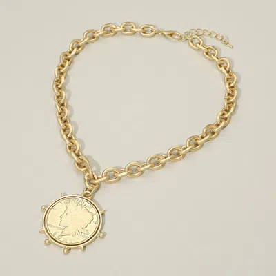 Fashnzfab Bold Coin Pendant Chunky Chain Statement Necklace In Gold