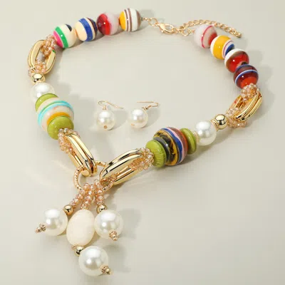 Fashnzfab Bold Colorful Resin Ball Pearl Beaded Statement Necklace In Multi