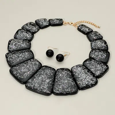 Fashnzfab Bold Confetti Resin Panel Link Statement Necklace - Black