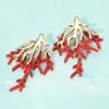 Fashnzfab Bold Coral Branch Layered Statement Earrings - Red In Red