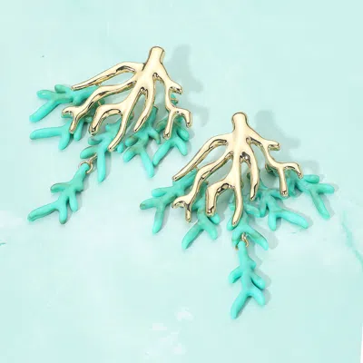 Fashnzfab Bold Coral Branch Layered Statement Earrings - Turquoise In Blue