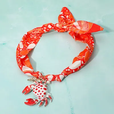 Fashnzfab Bold Crab Pendant Fabric Scarf Necklace In Purple