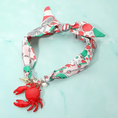 Fashnzfab Bold Crab Pendant Fabric Scarf Necklace In Red