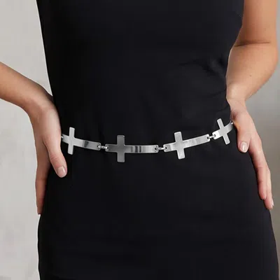 Fashnzfab Bold Cross Link Waist Chain Belt In Metallic