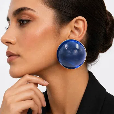 Fashnzfab Bold Dome Statement Earrings In Blue