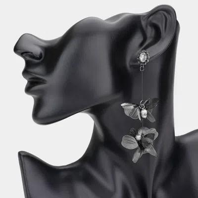 Fashnzfab Bold Double Floral Cutout Drop Earrings In Blue