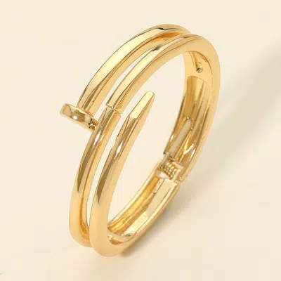 Fashnzfab Bold Double Layer Nail Hinged Bangle Bracelet In Gold