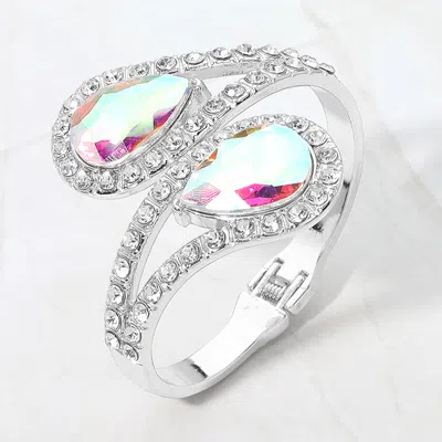 Fashnzfab Bold Double Teardrop Tip Wrap Hinged Bangle Evening Bracelet In Silver