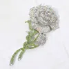 Fashnzfab Bold Elegant Rhinestone Rose Stem Pin Brooch In Metallic