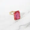 Fashnzfab Bold Emerald Cut Stone Cluster Accent Adjustable Ring In Pink