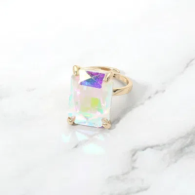 Fashnzfab Bold Emerald Cut Stone Cluster Accent Adjustable Ring In Purple